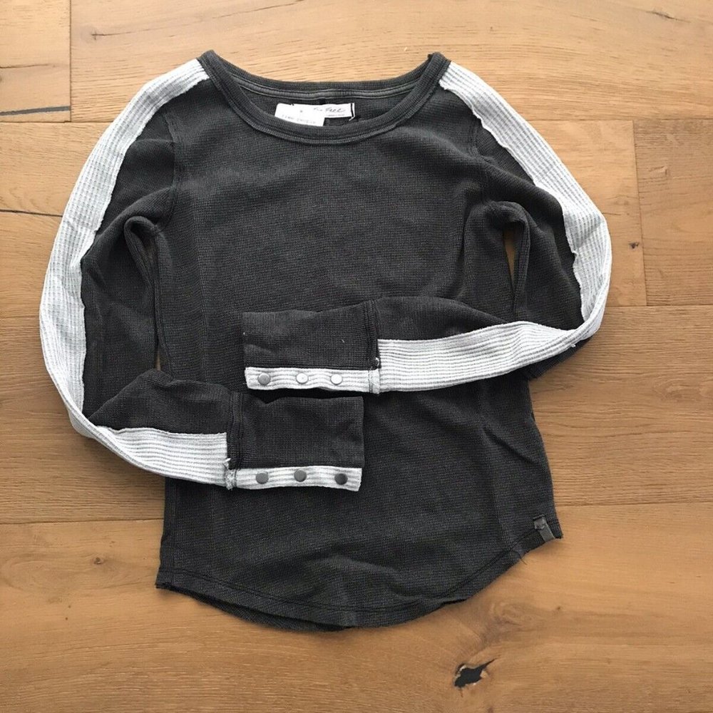 NWT Free People sz XS Tasha Thermal Top Shirt Black Beauty Combo